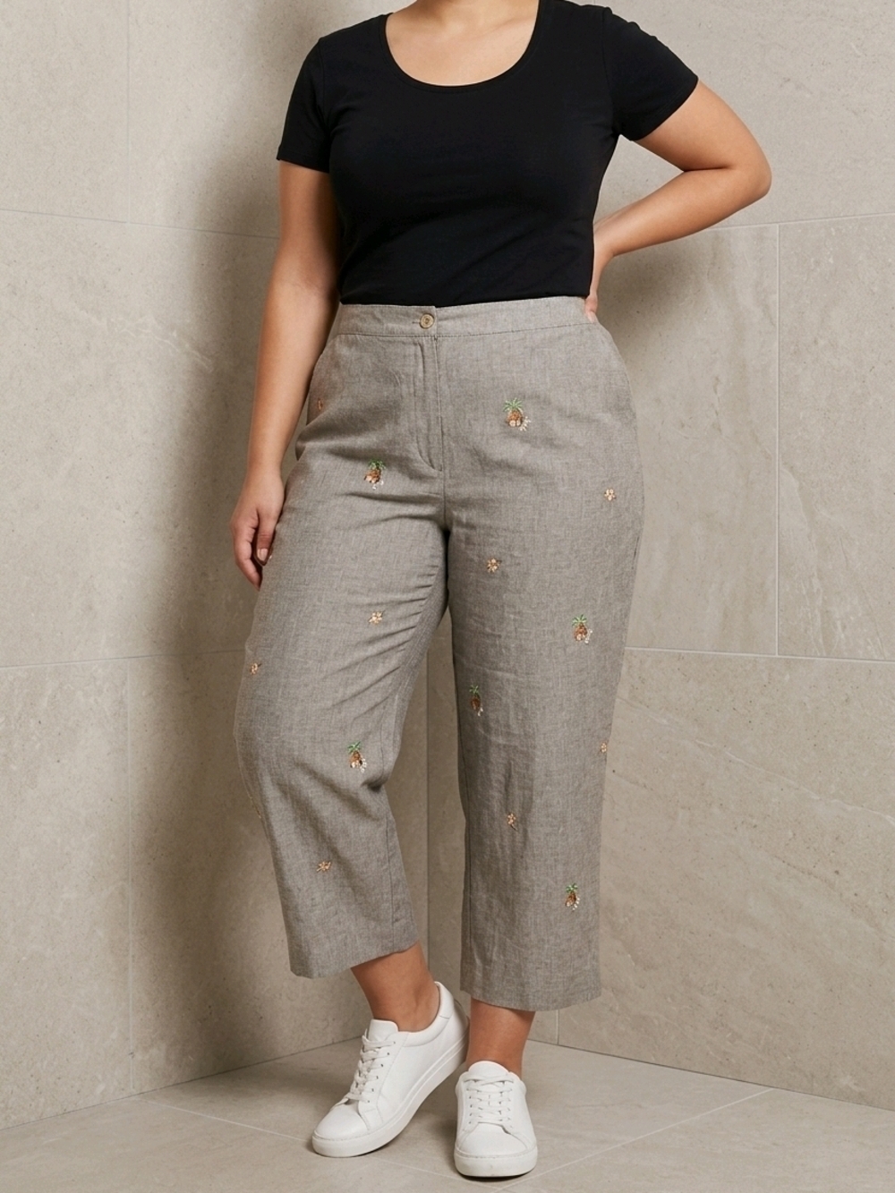 NWT Alfred Dunner Mocha Embroidered Panama Capri Pants sz 14